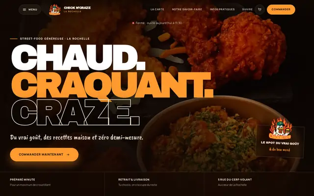 Site de commande en ligne de Chick N' craze (La Rochelle) — version ordinateur