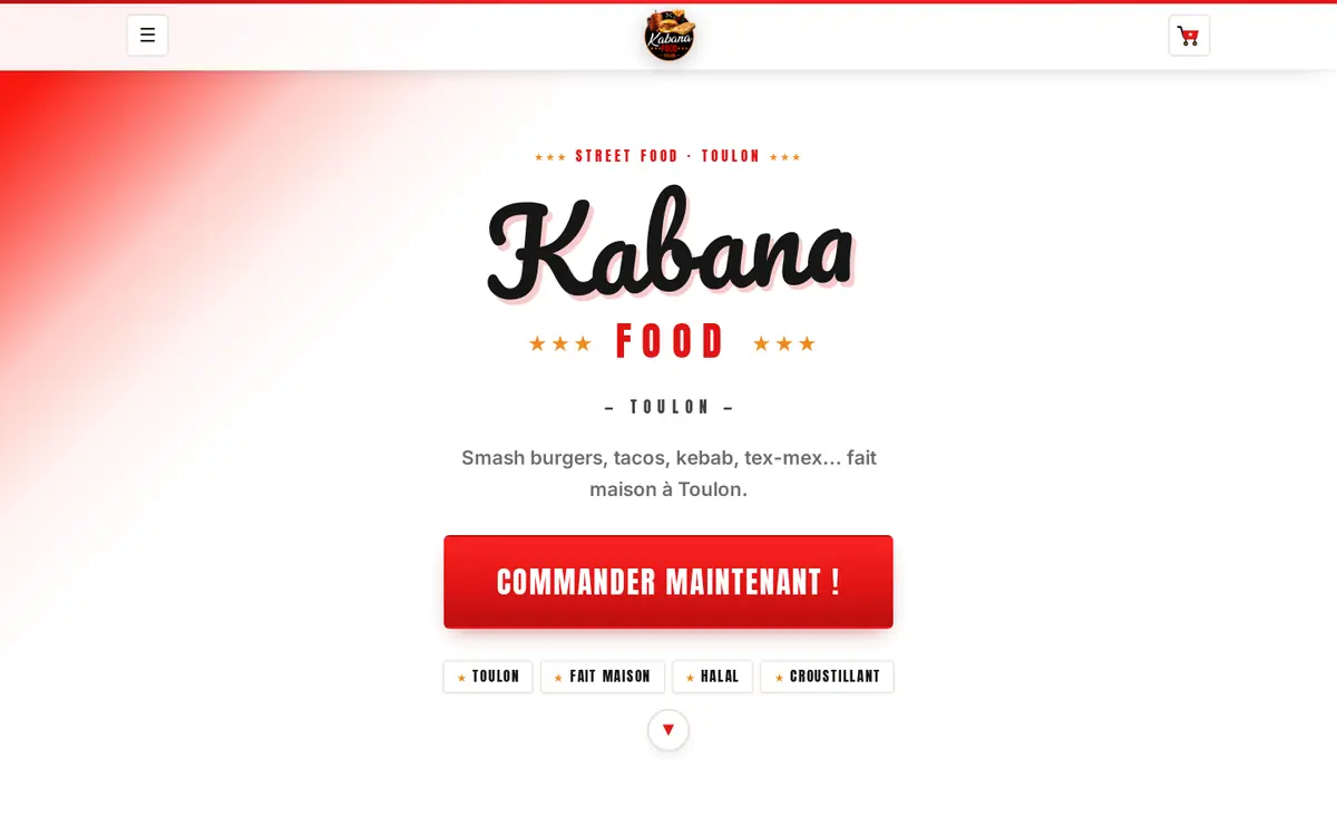 Site de commande Kabana Food (Toulon) avec zones de livraison