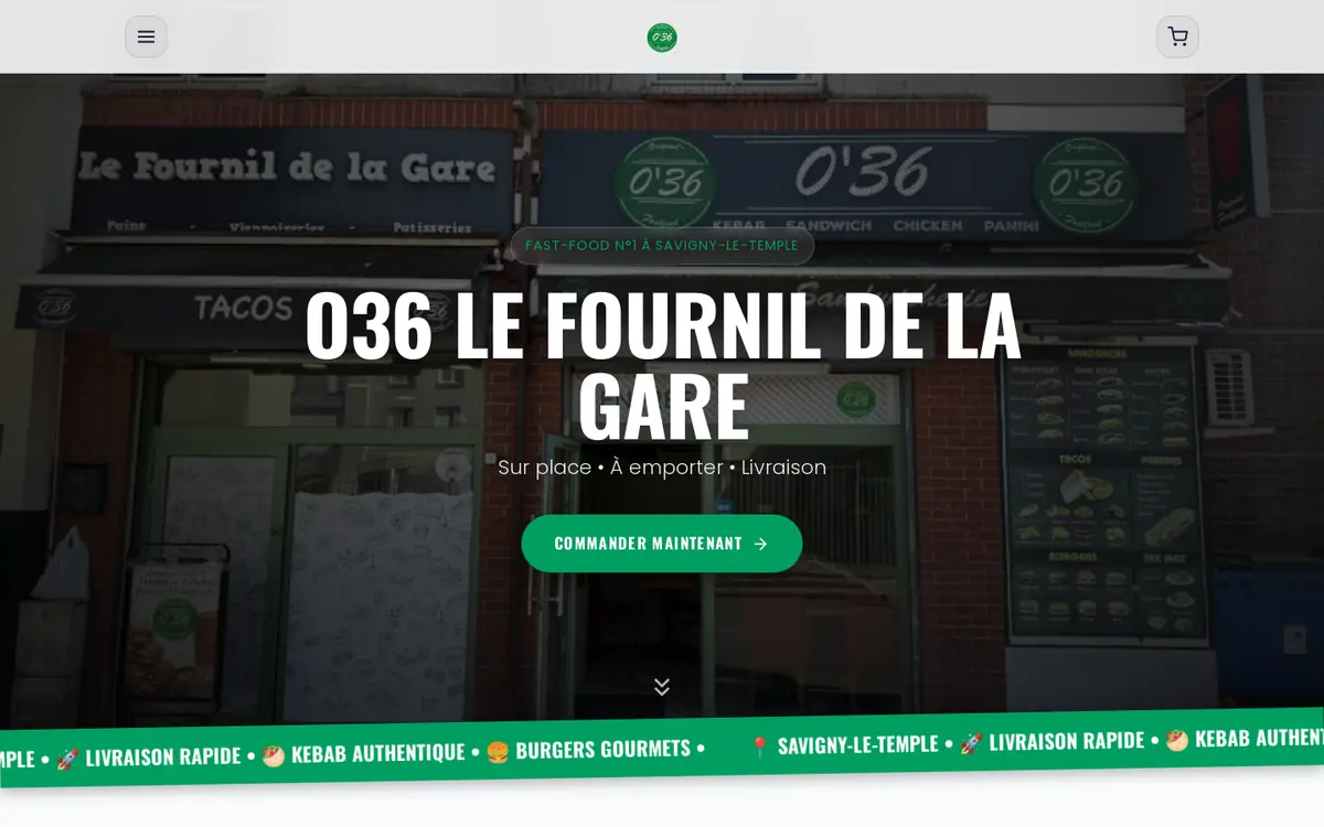 Page d'accueil du site de commande de O'36 Le Fournil de la Gare (Savigny-le-Temple) sur ordinateur